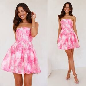 NWT Hello Molly pink strapless tiered floral formal dress size 6